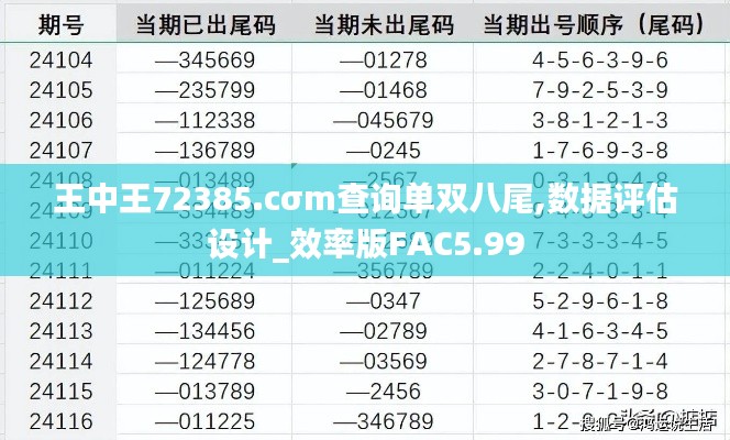 王中王72385.cσm查询单双八尾,数据评估设计_效率版FAC5.99