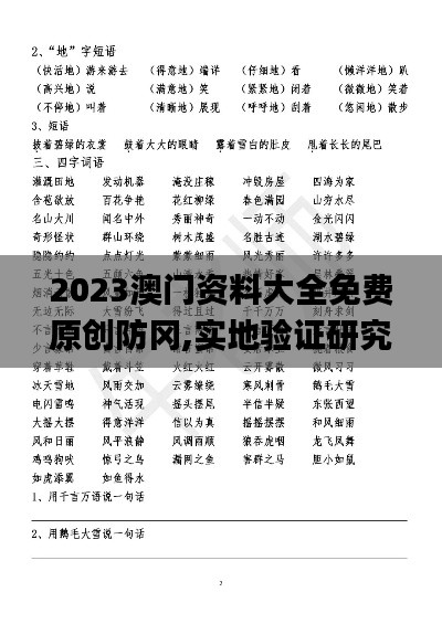 2023澳门资料大全免费原创防冈,实地验证研究方案_复刻版OFC13.70