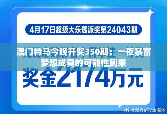 澳门特马今晚开奖350期：一夜暴富梦想成真的可能性到来