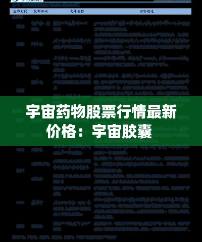 宇宙药物股票行情最新价格：宇宙胶囊 