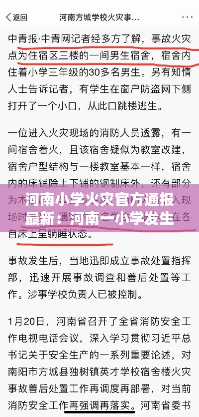 河南小学火灾官方通报最新：河南一小学发生车祸 