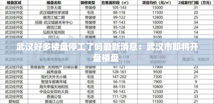 武汉好多楼盘停工了吗最新消息：武汉市即将开盘楼盘 