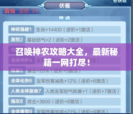 召唤神农攻略大全，最新秘籍一网打尽！