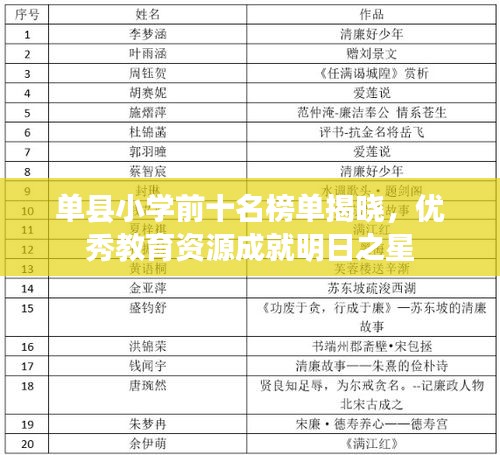 单县小学前十名榜单揭晓，优秀教育资源成就明日之星