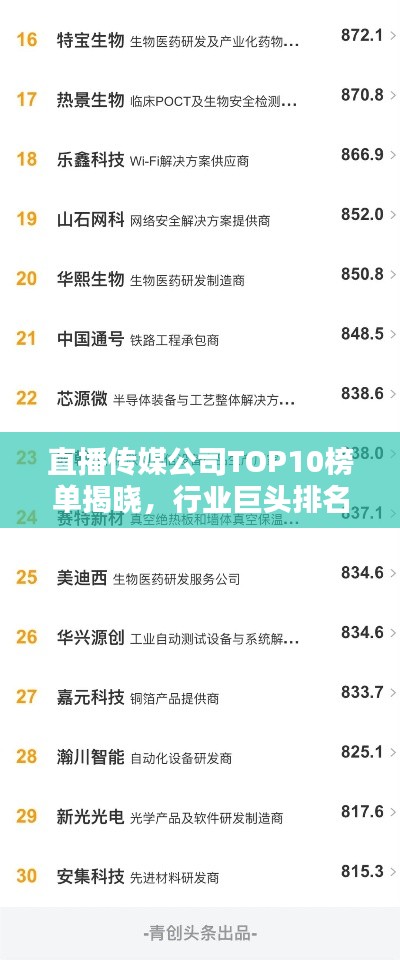 直播传媒公司TOP10榜单揭晓，行业巨头排名及影响力解析