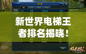 新世界电梯王者排名揭晓！