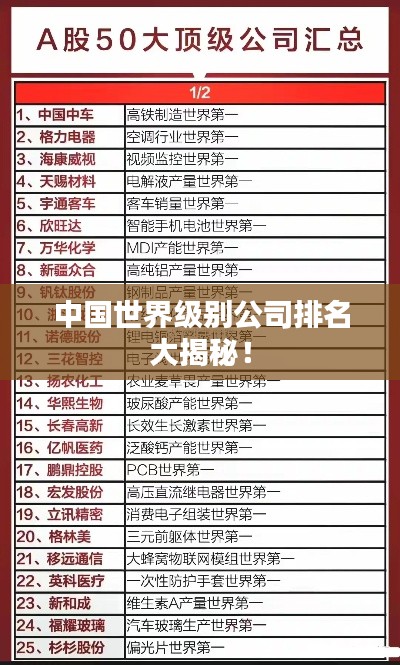 中国世界级别公司排名大揭秘！