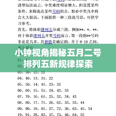 小钟视角揭秘五月二号排列五新规律探索