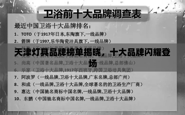 天津灯具品牌榜单揭晓，十大品牌闪耀登场