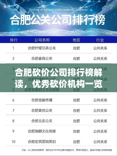 合肥砍价公司排行榜解读，优秀砍价机构一览