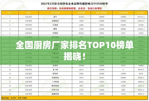 全国厨房厂家排名TOP10榜单揭晓！
