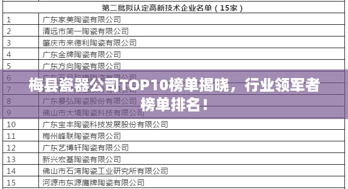 梅县瓷器公司TOP10榜单揭晓，行业领军者榜单排名！