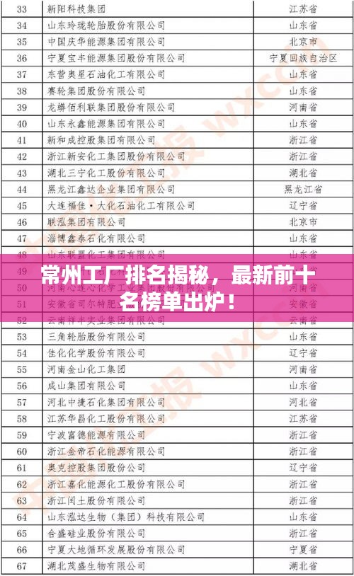 常州工厂排名揭秘，最新前十名榜单出炉！