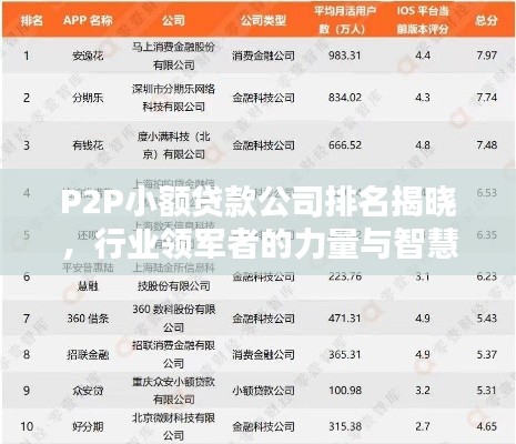 P2P小额贷款公司排名揭晓，行业领军者的力量与智慧比拼