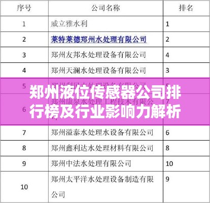 郑州液位传感器公司排行榜及行业影响力解析