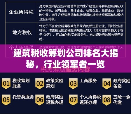 建筑税收筹划公司排名大揭秘，行业领军者一览