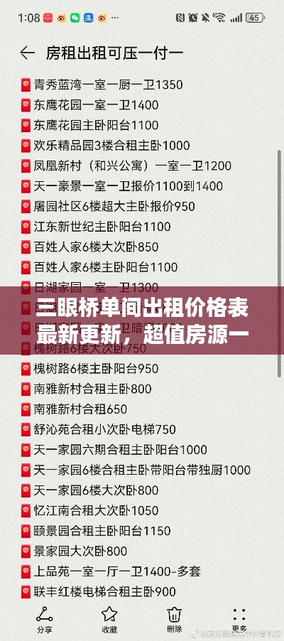 三眼桥单间出租价格表最新更新，超值房源一览
