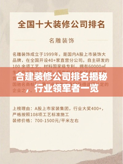 合建装修公司排名揭秘，行业领军者一览